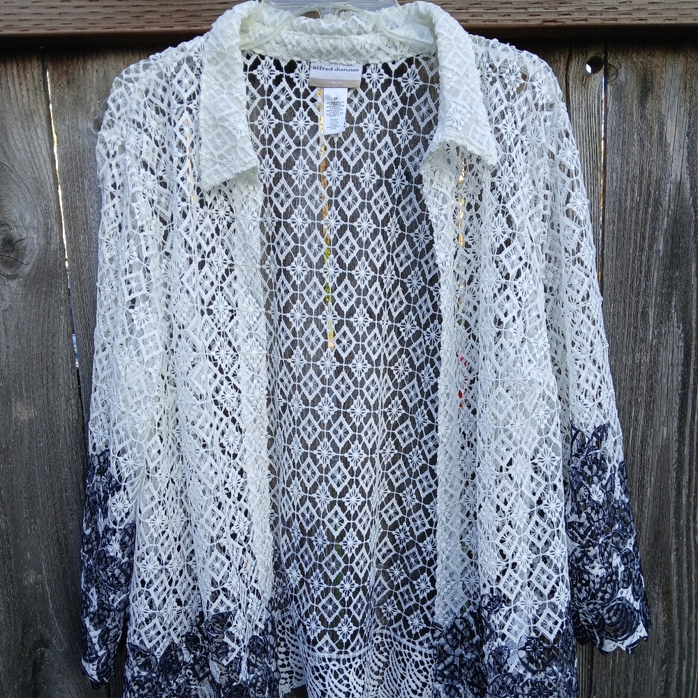 Alfred Dunner Elegant Lace Blouse - White and Black